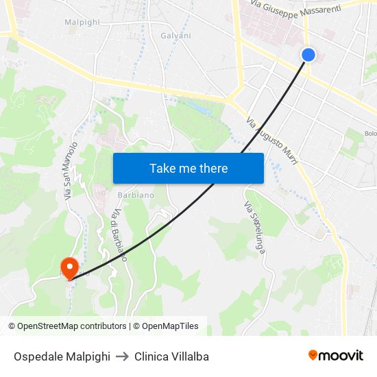 Ospedale Malpighi to Clinica Villalba map