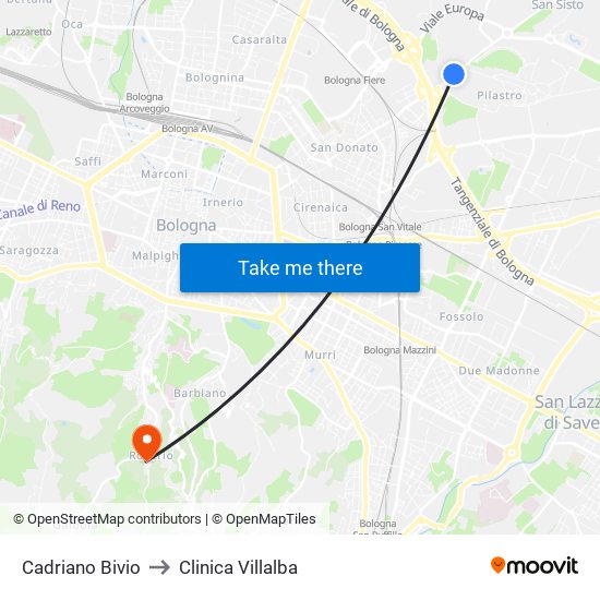 Cadriano Bivio to Clinica Villalba map