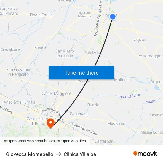 Giovecca Montebello to Clinica Villalba map