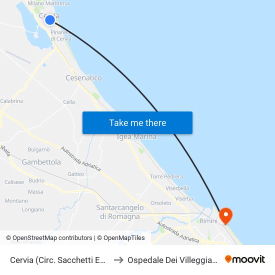 Cervia (Circ. Sacchetti Est) to Ospedale Dei Villeggianti map