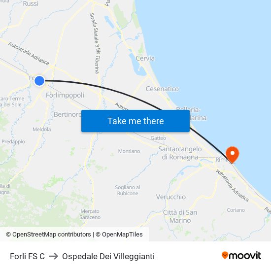 Forli FS C to Ospedale Dei Villeggianti map