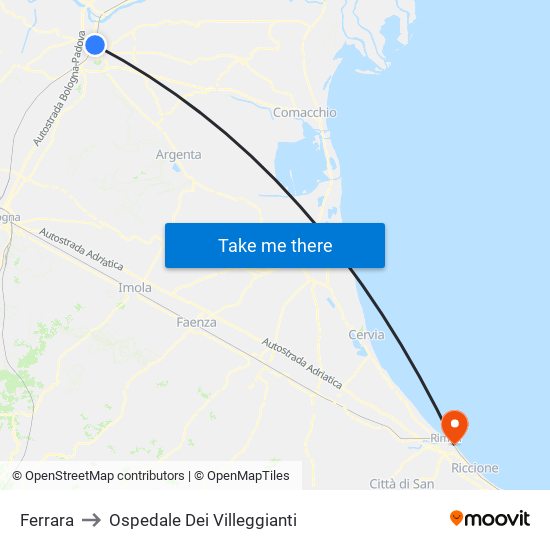 Ferrara to Ospedale Dei Villeggianti map