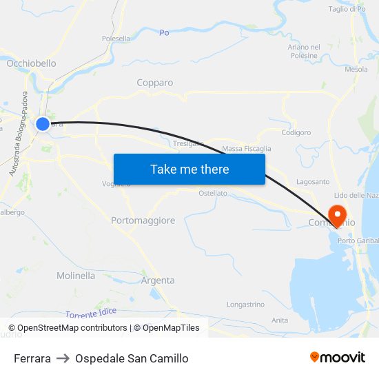 Ferrara to Ospedale San Camillo map