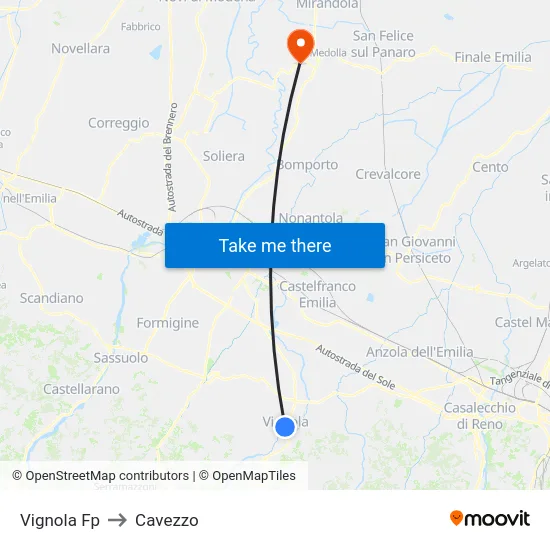 Vignola Fp to Cavezzo map