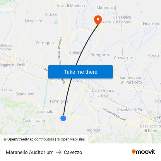Maranello Auditorium to Cavezzo map