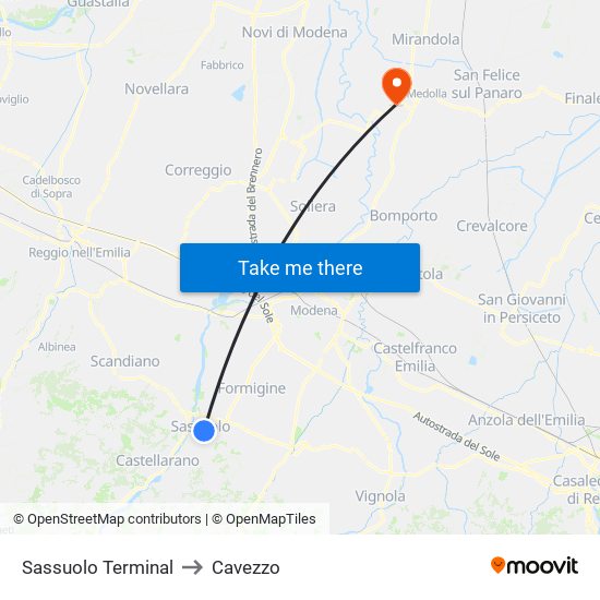 Sassuolo Terminal to Cavezzo map