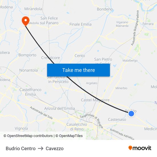 Budrio Centro to Cavezzo map