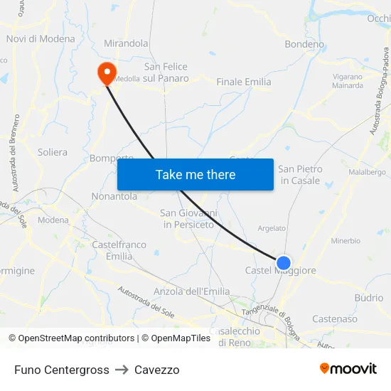 Funo Centergross to Cavezzo map