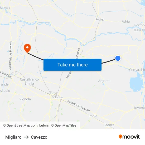 Migliaro to Cavezzo map