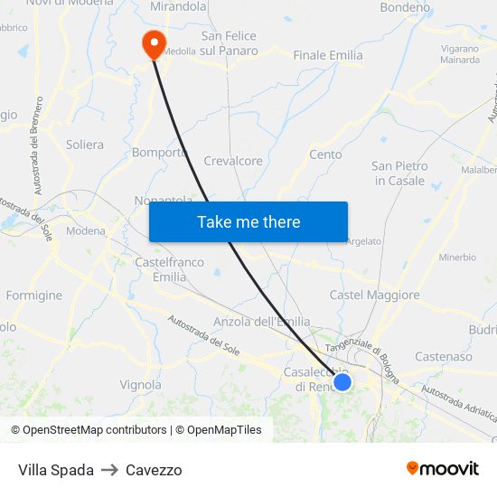 Villa Spada to Cavezzo map