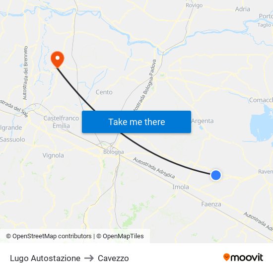 Lugo Autostazione to Cavezzo map