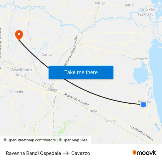Ravenna Randi Ospedale to Cavezzo map