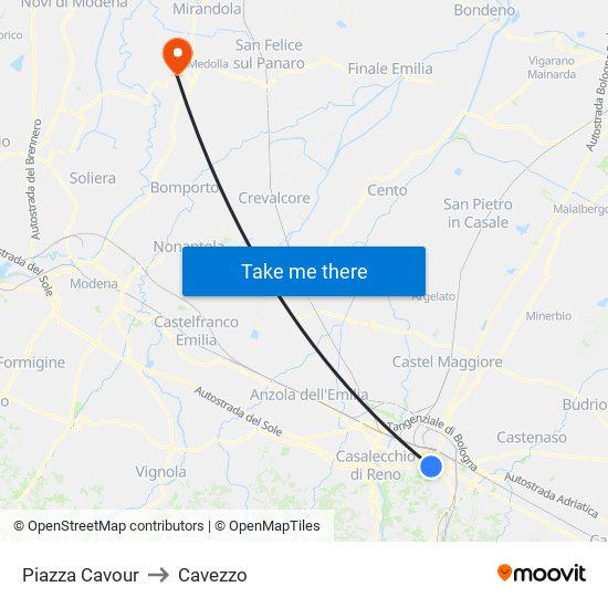 Piazza Cavour to Cavezzo map