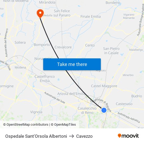 Ospedale Sant'Orsola Albertoni to Cavezzo map