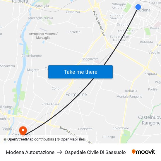 Modena  Autostazione to Ospedale Civile Di Sassuolo map