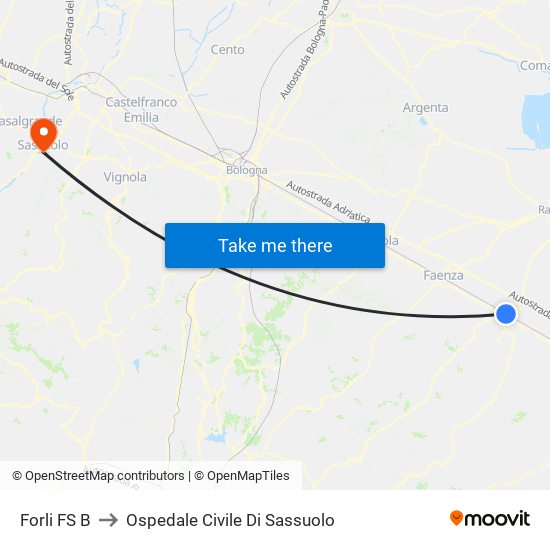 Forli FS B to Ospedale Civile Di Sassuolo map