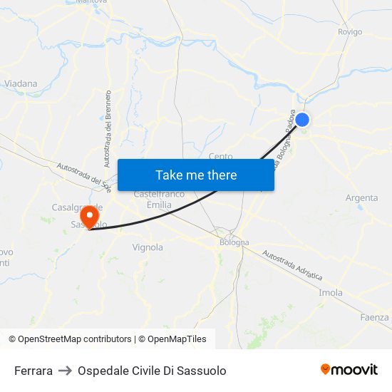 Ferrara to Ospedale Civile Di Sassuolo map