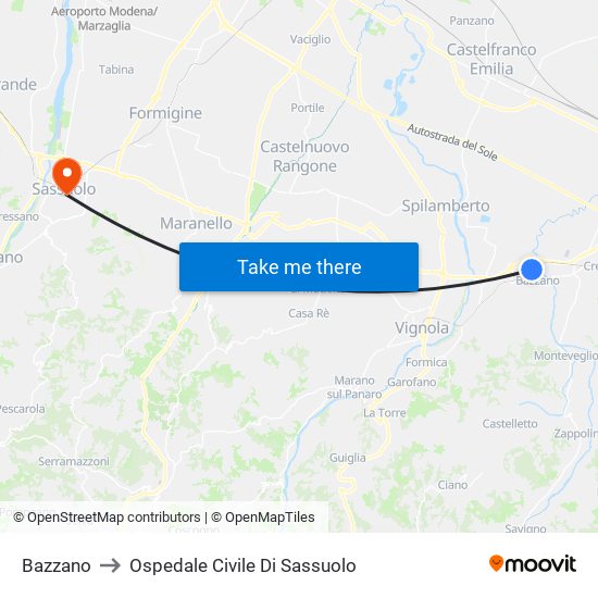 Bazzano to Ospedale Civile Di Sassuolo map