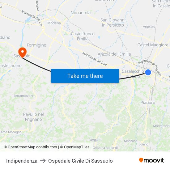 Indipendenza to Ospedale Civile Di Sassuolo map