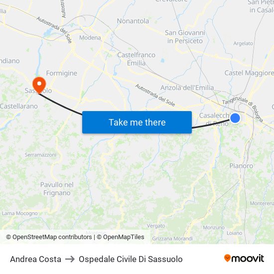 Andrea Costa to Ospedale Civile Di Sassuolo map