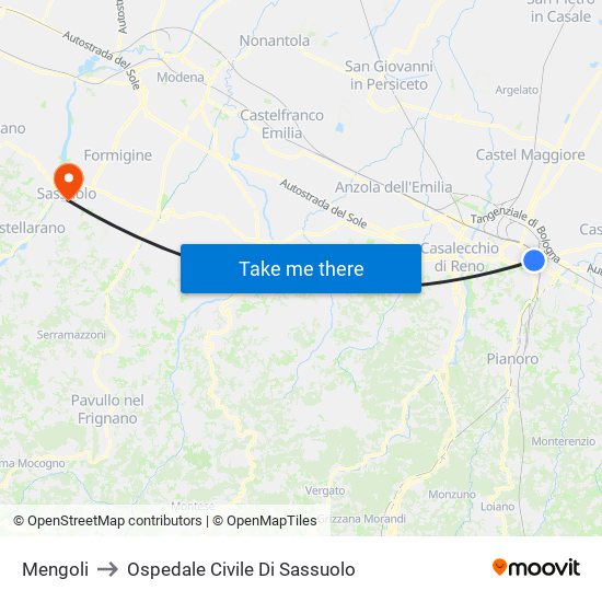 Mengoli to Ospedale Civile Di Sassuolo map