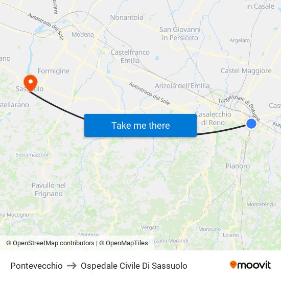 Pontevecchio to Ospedale Civile Di Sassuolo map