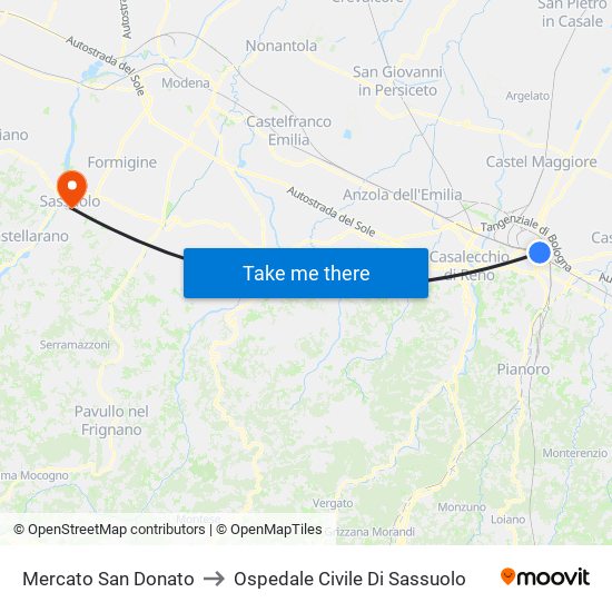 Mercato San Donato to Ospedale Civile Di Sassuolo map