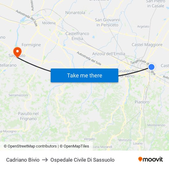 Cadriano Bivio to Ospedale Civile Di Sassuolo map