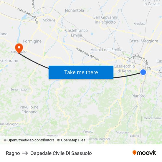 Ragno to Ospedale Civile Di Sassuolo map