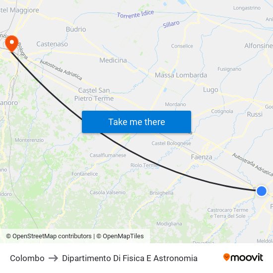 Colombo to Dipartimento Di Fisica E Astronomia map