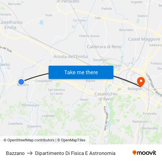 Bazzano to Dipartimento Di Fisica E Astronomia map