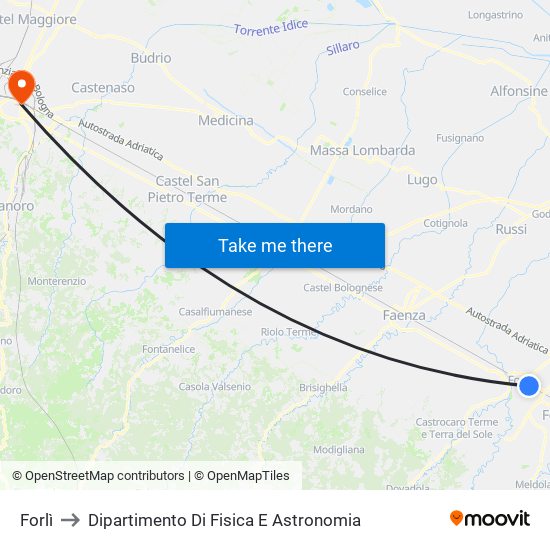 Forlì to Dipartimento Di Fisica E Astronomia map