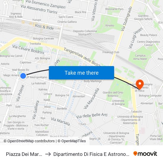 Piazza Dei Martiri to Dipartimento Di Fisica E Astronomia map