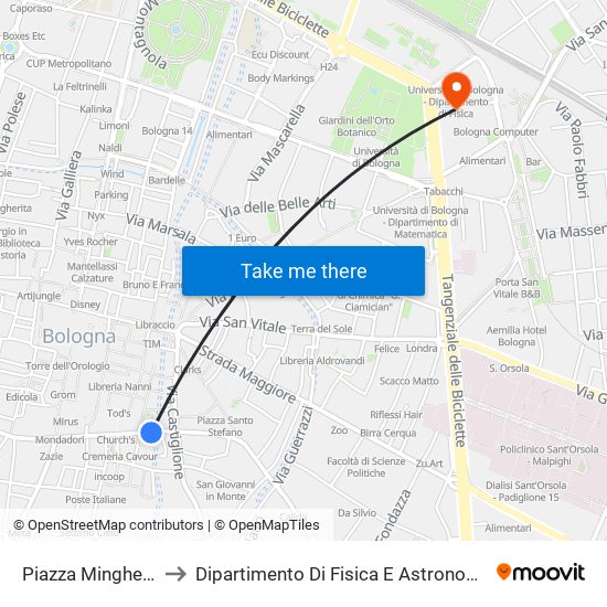 Piazza Minghetti to Dipartimento Di Fisica E Astronomia map