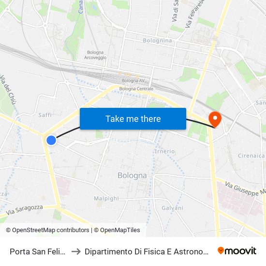 Porta San Felice to Dipartimento Di Fisica E Astronomia map