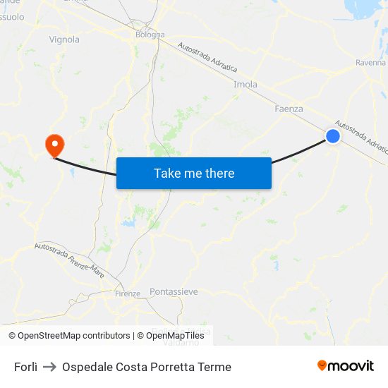 Forlì to Ospedale Costa Porretta Terme map