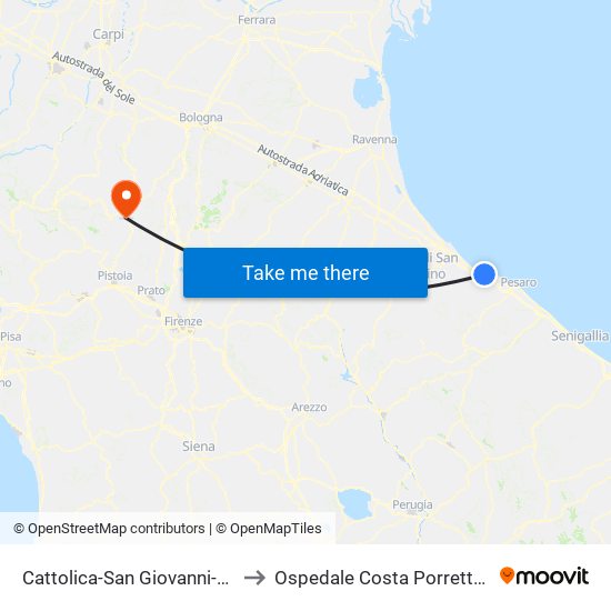 Cattolica-San Giovanni-Gabicce to Ospedale Costa Porretta Terme map