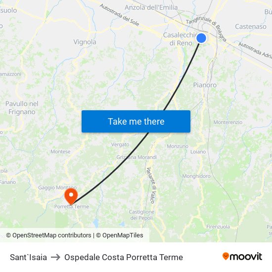 Sant`Isaia to Ospedale Costa Porretta Terme map