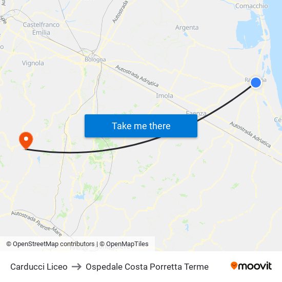 Carducci Liceo to Ospedale Costa Porretta Terme map