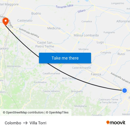 Colombo to Villa Torri map