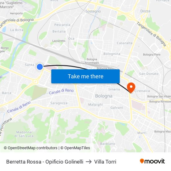 Berretta Rossa - Opificio Golinelli to Villa Torri map