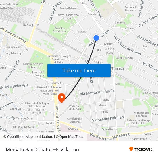 Mercato San Donato to Villa Torri map