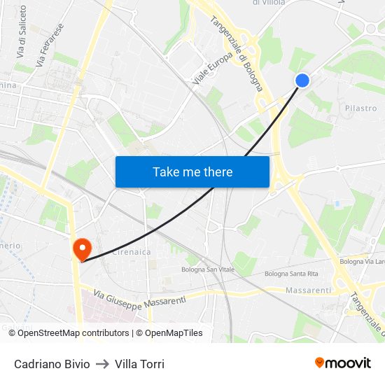 Cadriano Bivio to Villa Torri map