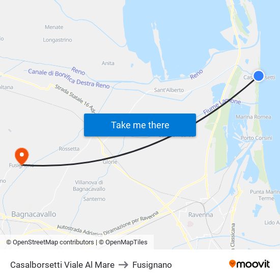 Casalborsetti Viale Al Mare to Fusignano map