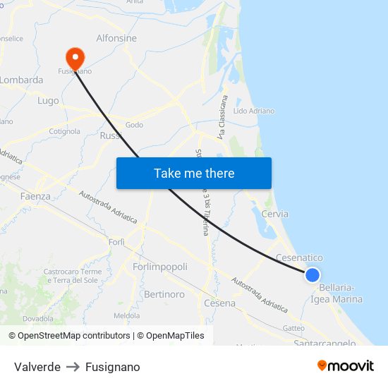 Valverde to Fusignano map