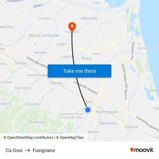 Ca Ossi to Fusignano map