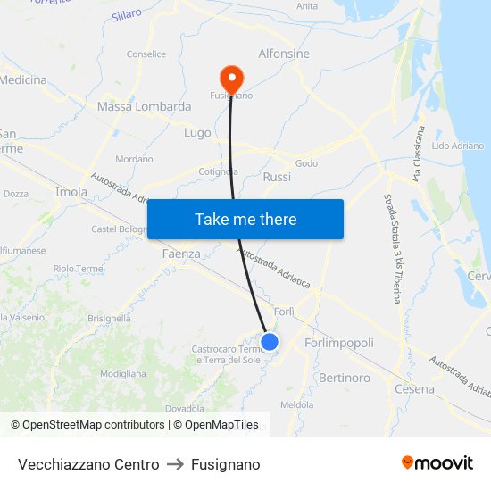 Vecchiazzano Centro to Fusignano map