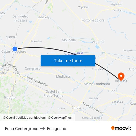 Funo Centergross to Fusignano map