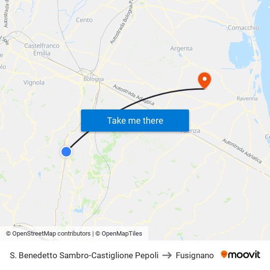 S. Benedetto Sambro-Castiglione Pepoli to Fusignano map