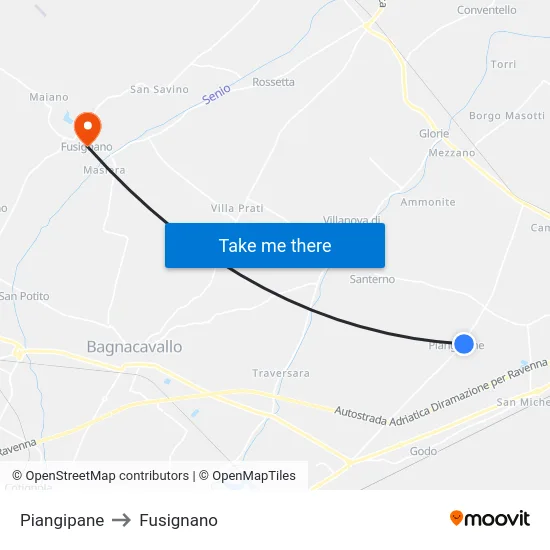 Piangipane to Fusignano map